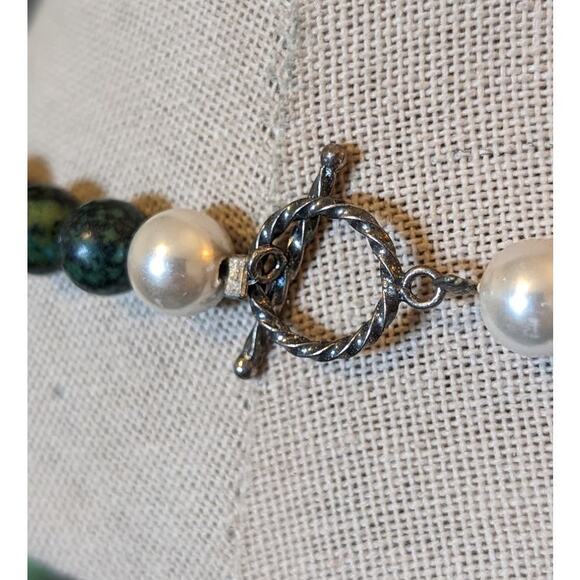 Green Stone Pearl Magnetic Hematite Beaded Toggle Necklace - Picture 10 of 12